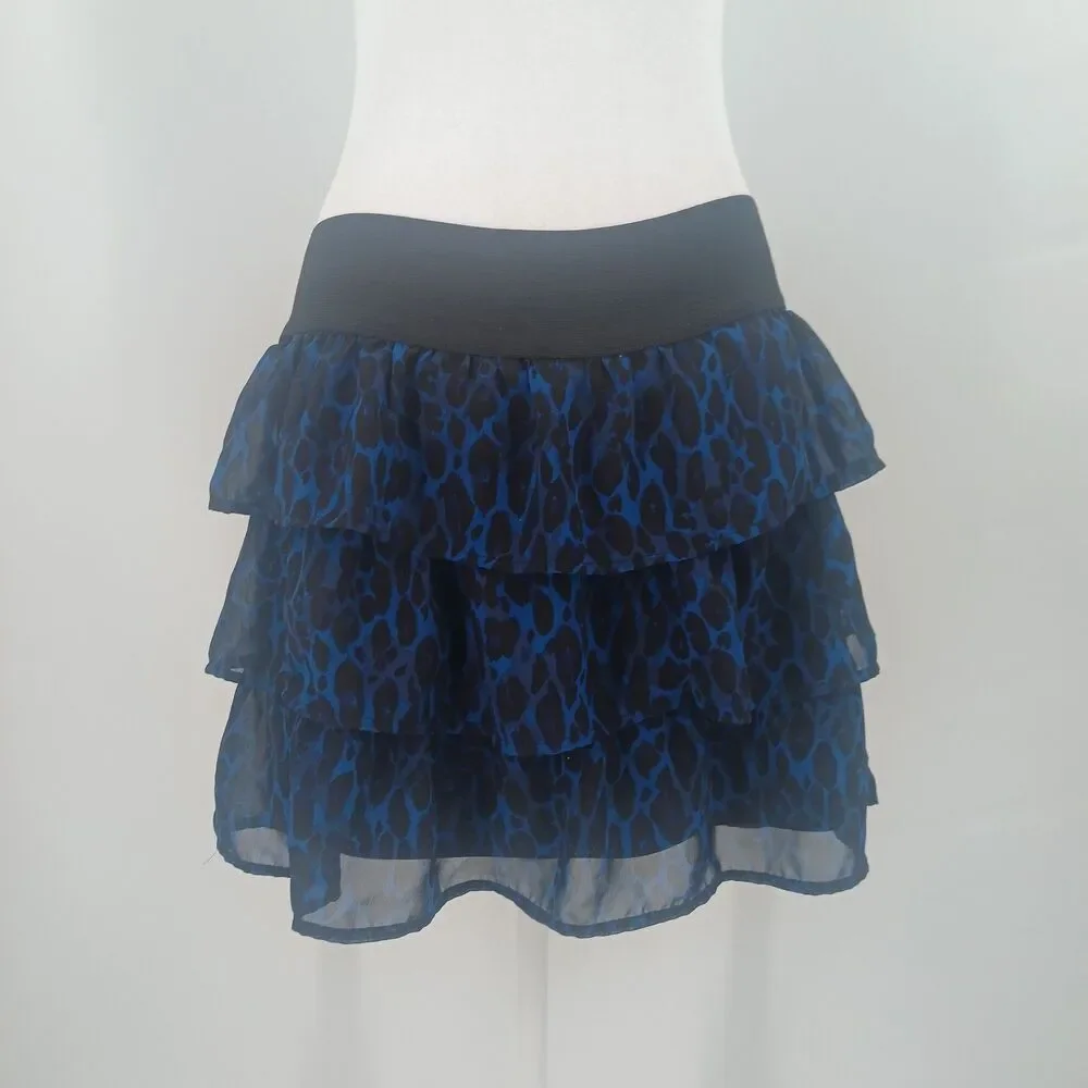 womans charlotte russe size small blue leopard print tiered mini skirt y2k sheer